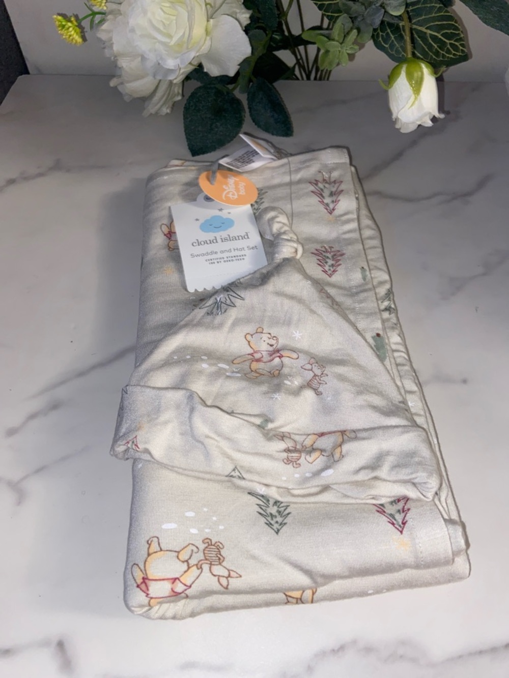 Disney Baby cloud island Cream Winnie the Pooh Muslin Swaddle and Hat Set